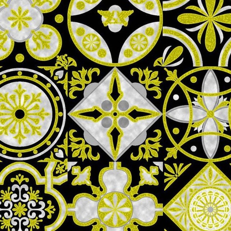 300x300mm Black Gold Tone Floral Patchwork Tiles TQ39-CN33G28