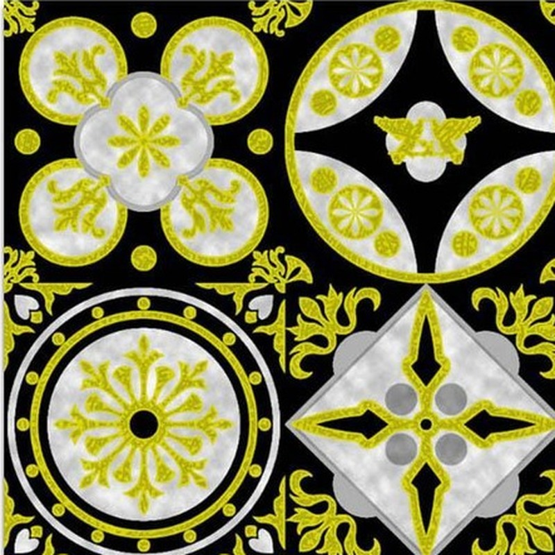 300x300mm Black Gold Tone Floral Patchwork Tiles TQ39-CN33G28