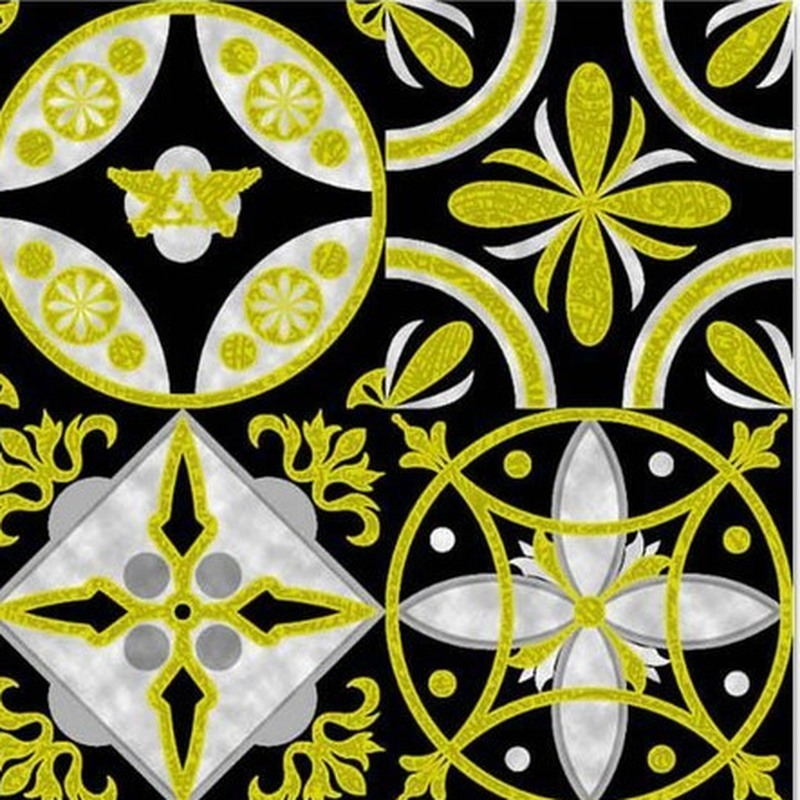 300x300mm Black Gold Tone Floral Patchwork Tiles TQ39-CN33G28