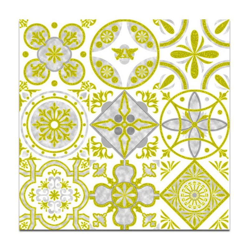 300x300mm White Gold Tone Floral Patchwork Tiles TQ39-CN33G29
