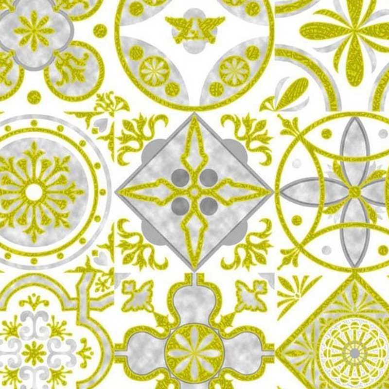 300x300mm White Gold Tone Floral Patchwork Tiles TQ39-CN33G29