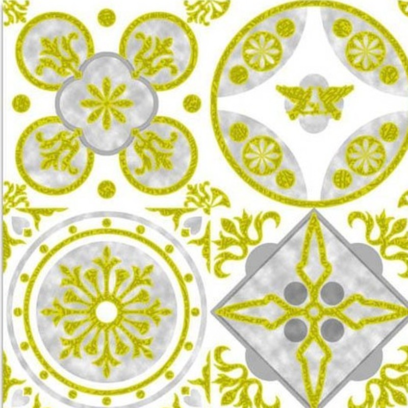 300x300mm White Gold Tone Floral Patchwork Tiles TQ39-CN33G29