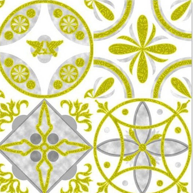 300x300mm White Gold Tone Floral Patchwork Tiles TQ39-CN33G29