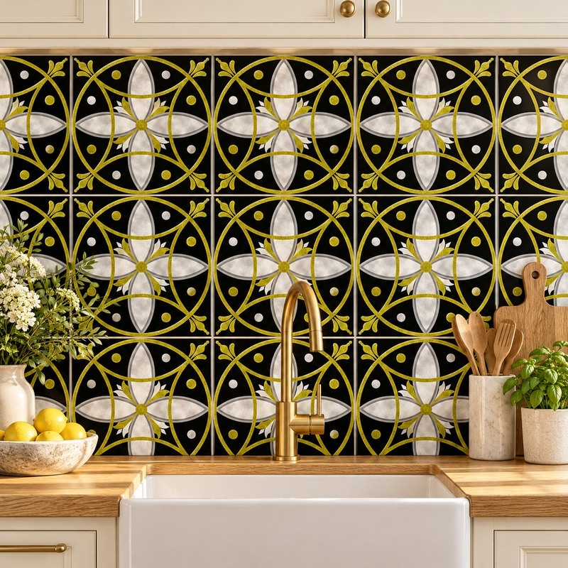 300x300mm Black Grey Petal Geometry Tiles TQ39-CN33G30