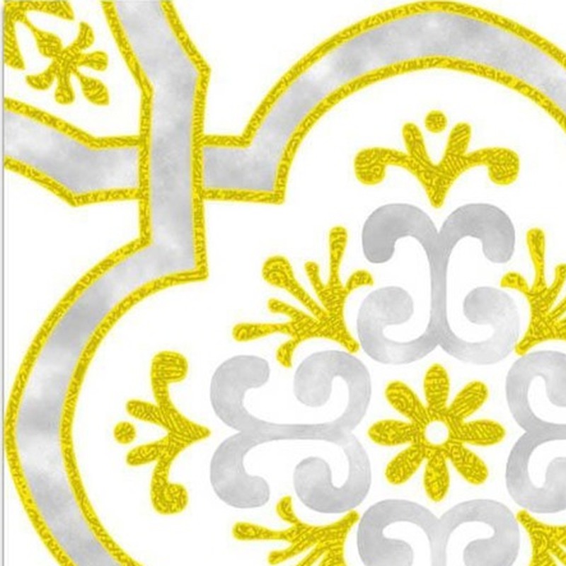 300x300mm White Gold Tone Ornamental Cross Tiles TQ39-CN33G33