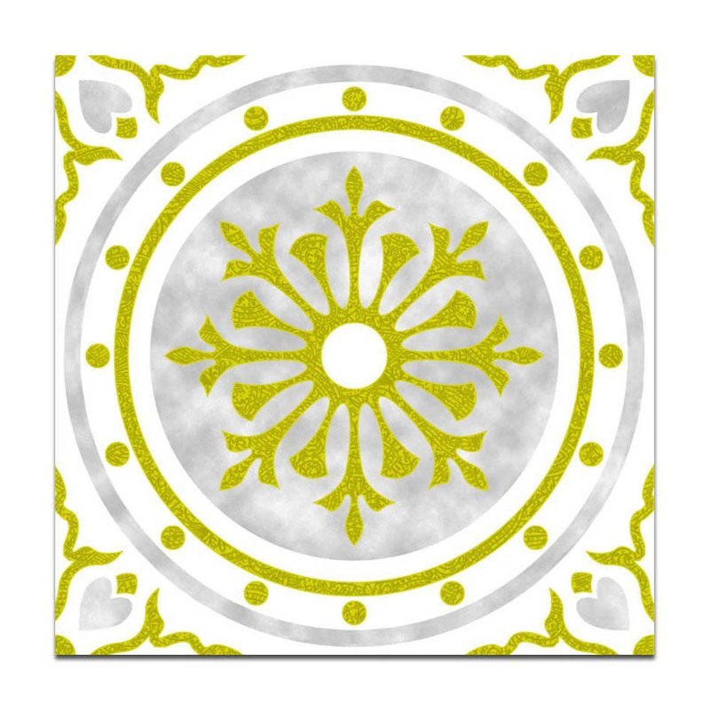 300x300mm White Gold Tone Floral Medallion Tiles TQ39-CN33G34