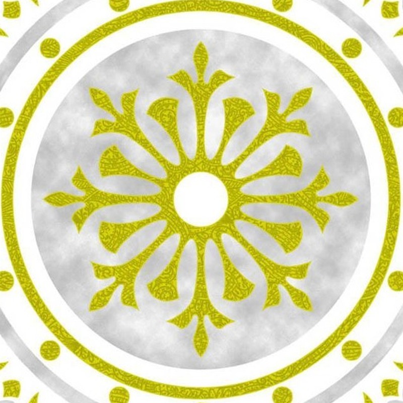 300x300mm White Gold Tone Floral Medallion Tiles TQ39-CN33G34