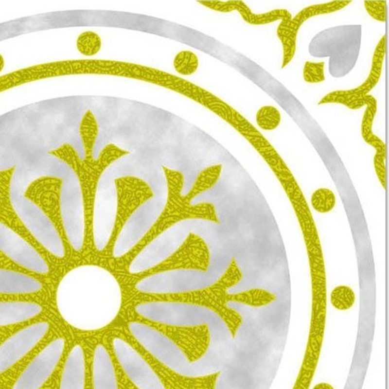 300x300mm White Gold Tone Floral Medallion Tiles TQ39-CN33G34