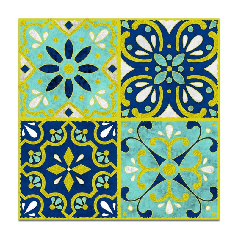300x300mm Blue Yellow Floral Patchwork Tiles TQ39-CN33G37