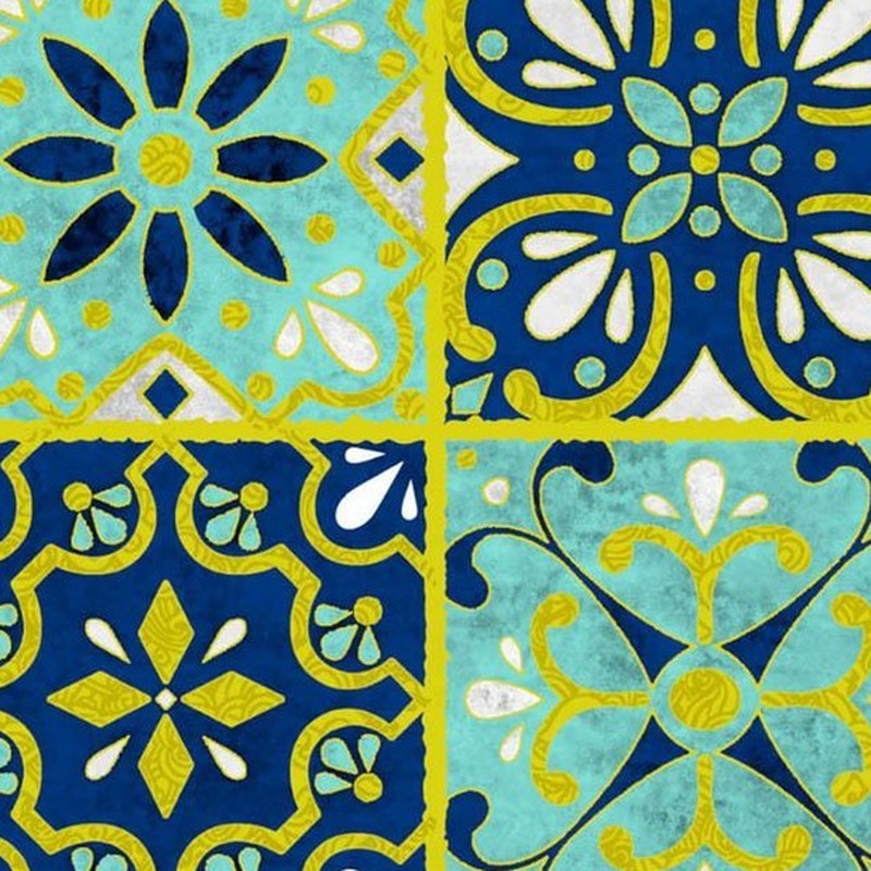 300x300mm Blue Yellow Floral Patchwork Tiles TQ39-CN33G37