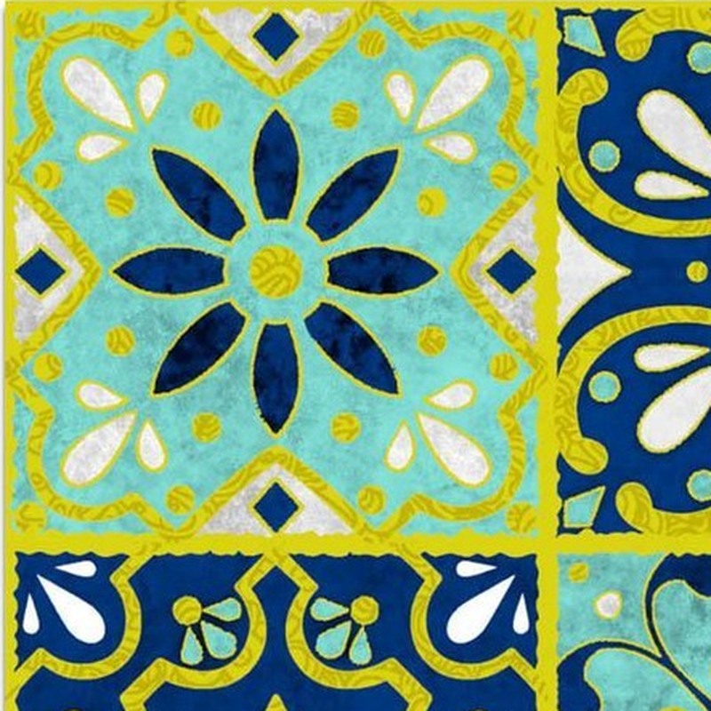 300x300mm Blue Yellow Floral Patchwork Tiles TQ39-CN33G37