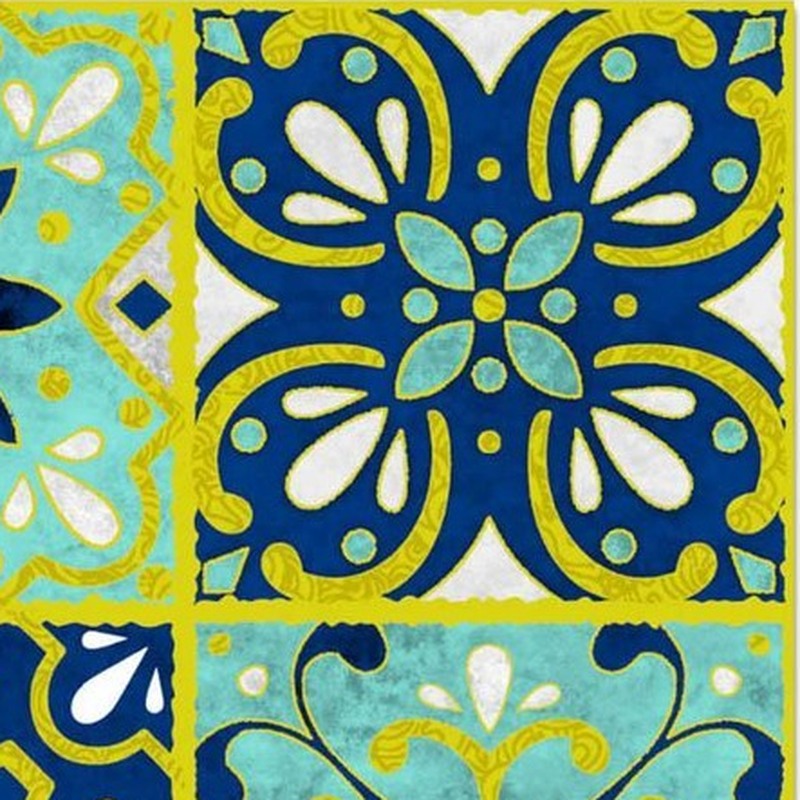 300x300mm Blue Yellow Floral Patchwork Tiles TQ39-CN33G37