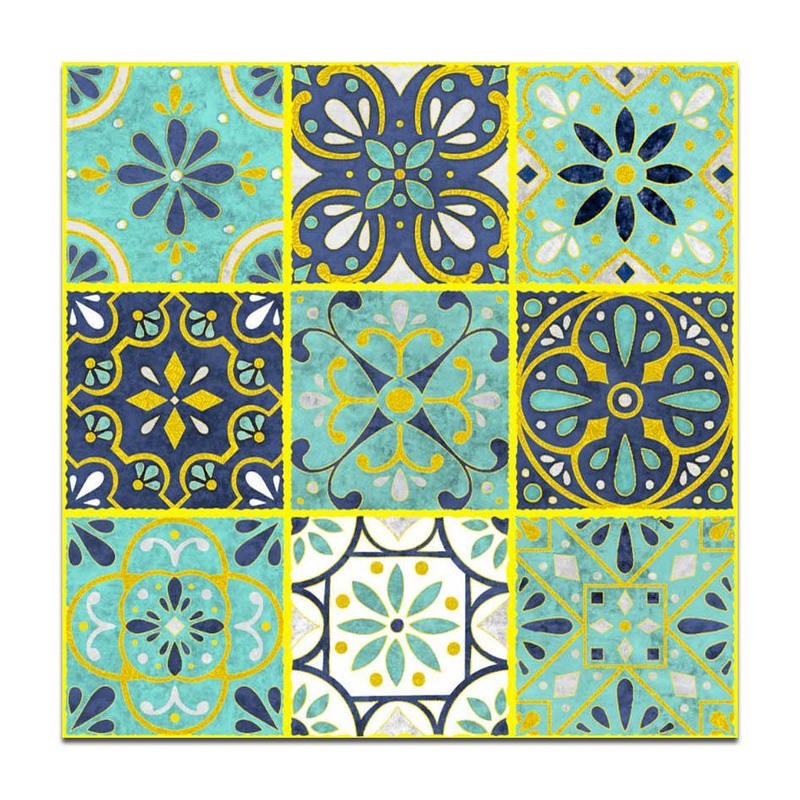 300x300mm Blue Gold Tone Ornamental Patchwork Tiles TQ39-CN33G38