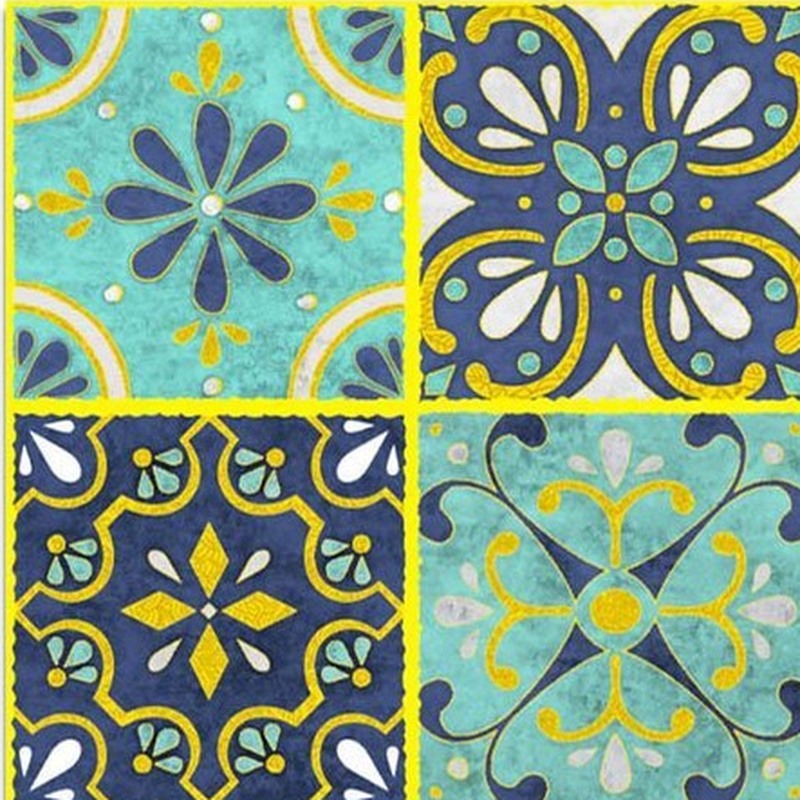 300x300mm Blue Gold Tone Ornamental Patchwork Tiles TQ39-CN33G38