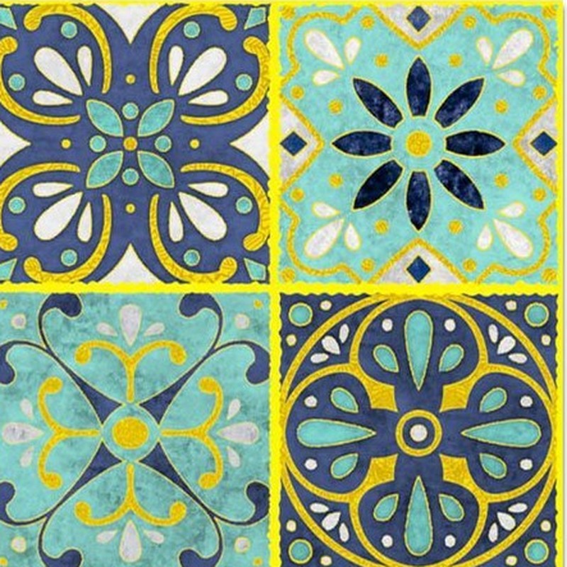 300x300mm Blue Gold Tone Ornamental Patchwork Tiles TQ39-CN33G38