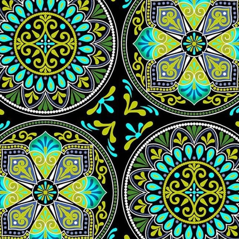 300x300mm Blue Green Ornamental Medallion Tiles TQ39-CN33G42