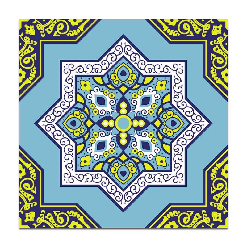 300x300mm Blue Gold Tone Star Medallion Tiles TQ39-CN33G43
