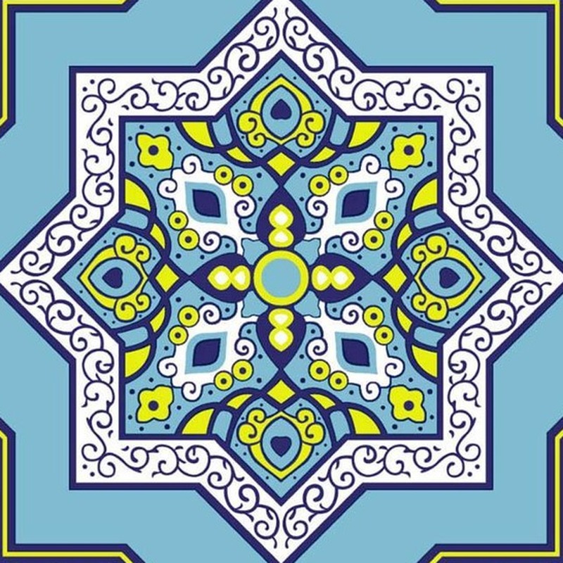 300x300mm Blue Gold Tone Star Medallion Tiles TQ39-CN33G43
