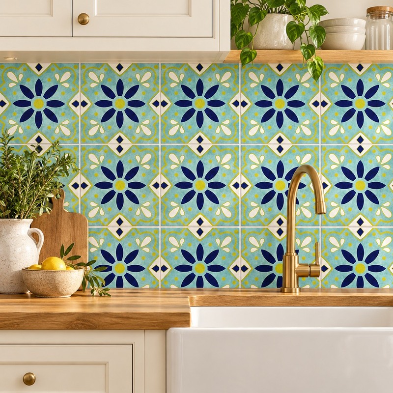 300x300mm Aqua Navy Flower Tiles TQ39-CN33G44