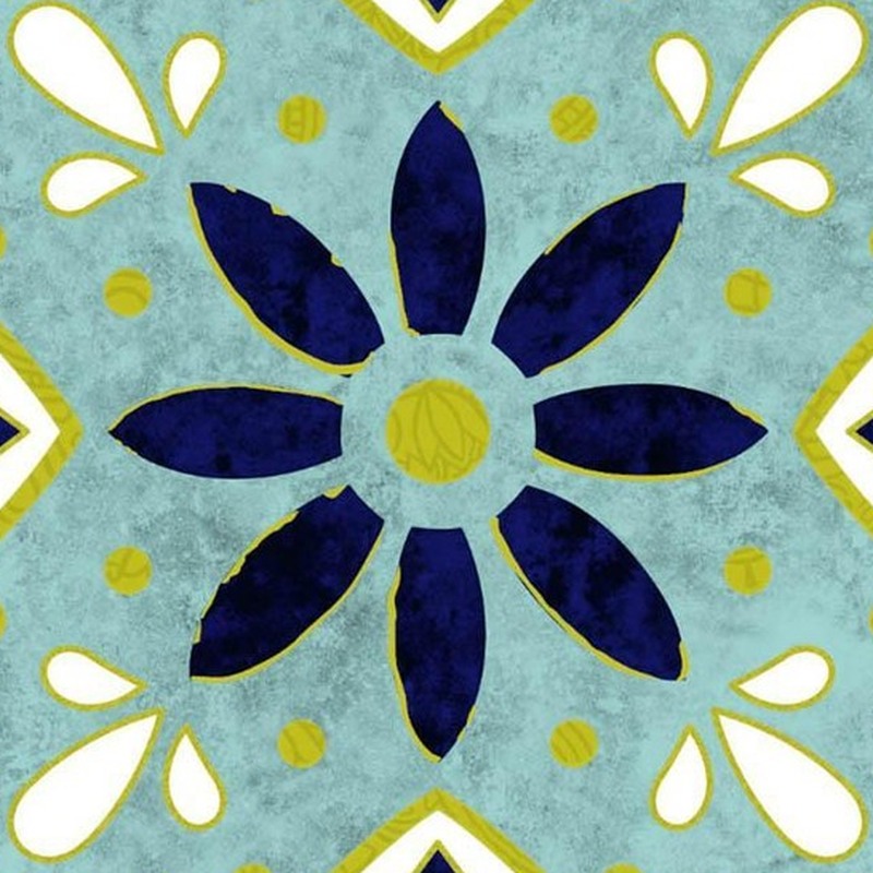 300x300mm Aqua Navy Flower Tiles TQ39-CN33G44