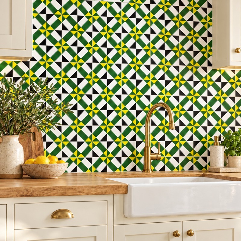 300x300mm Green Black Mosaic Geometry Tiles TQ39-CN33G45