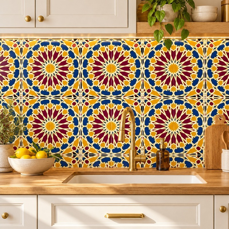 300x300mm Multicolour Geometric Star Tiles TQ39-CN33G46