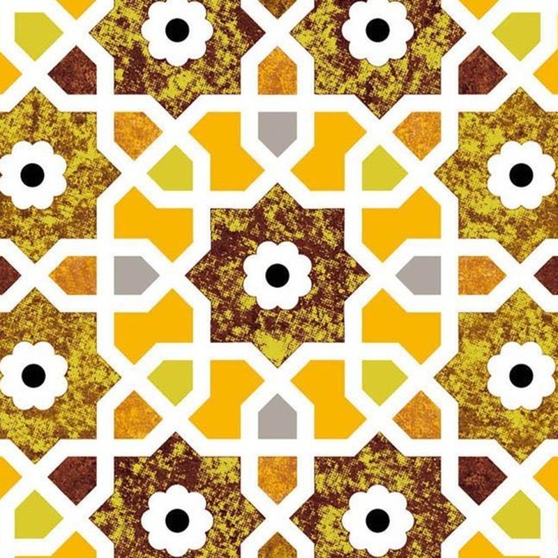 300x300mm Ochre White Geometric Lattice Tiles TQ39-CN33G50
