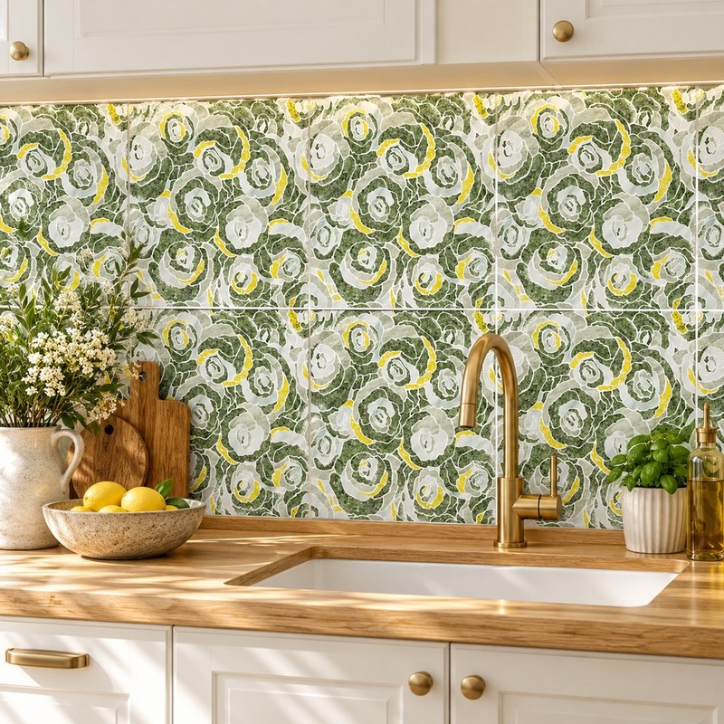 300x300mm Green Floral Rose Tiles TQ39-CN33G51