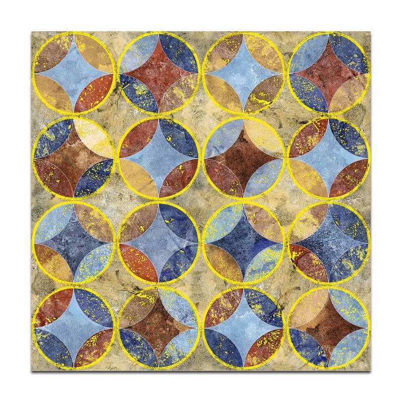 300x300mm Blue Gold Tone Interlaced Circles Tiles TQ39-CN33G52