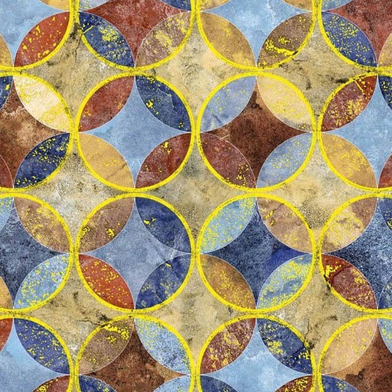 300x300mm Blue Gold Tone Interlaced Circles Tiles TQ39-CN33G52