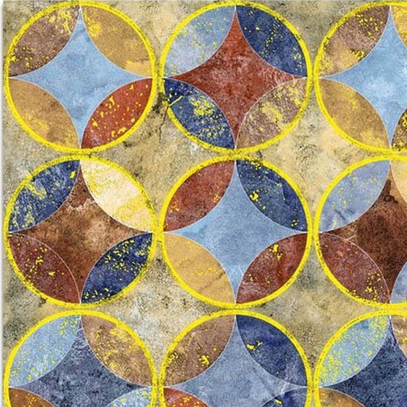 300x300mm Blue Gold Tone Interlaced Circles Tiles TQ39-CN33G52