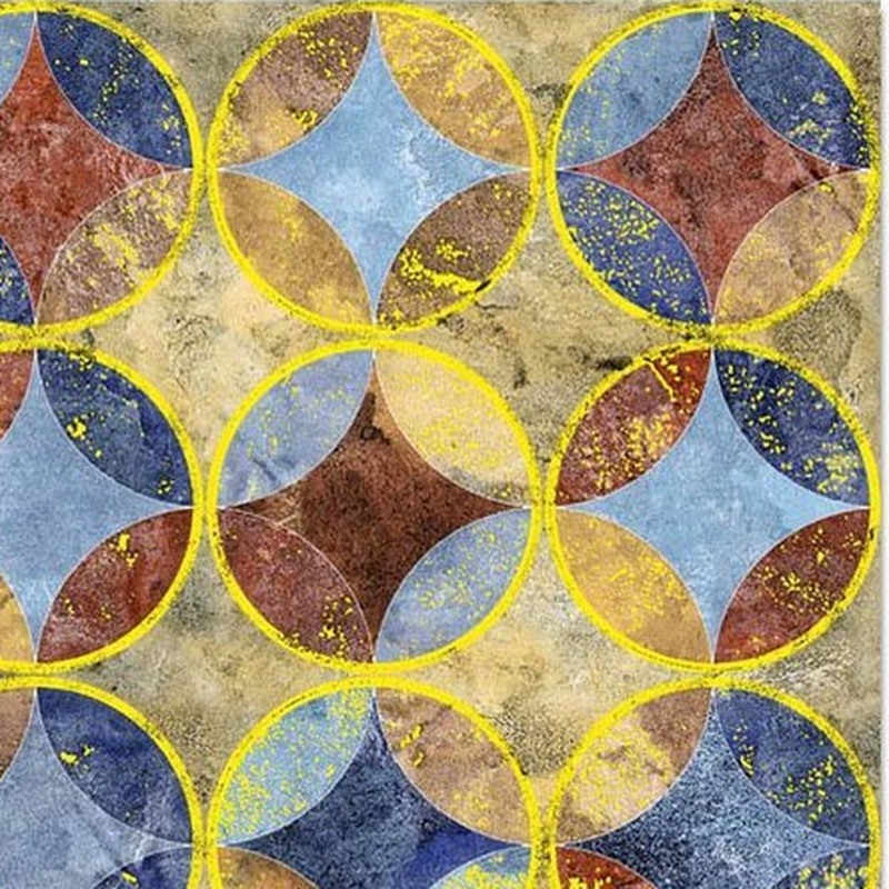 300x300mm Blue Gold Tone Interlaced Circles Tiles TQ39-CN33G52