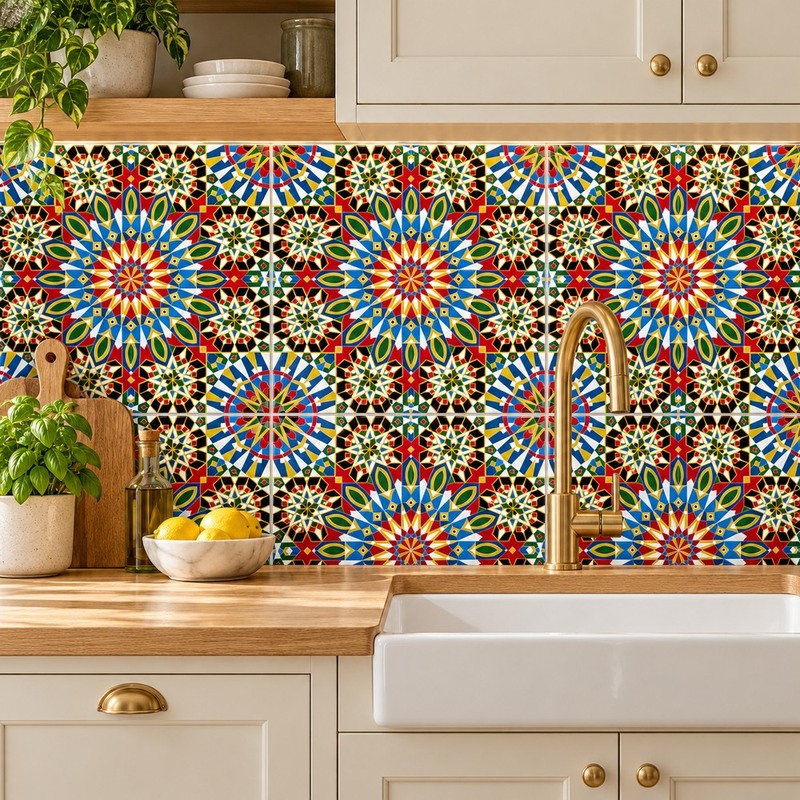 300x300mm Multicolour Mosaic Rosette Tiles TQ39-CN33G54