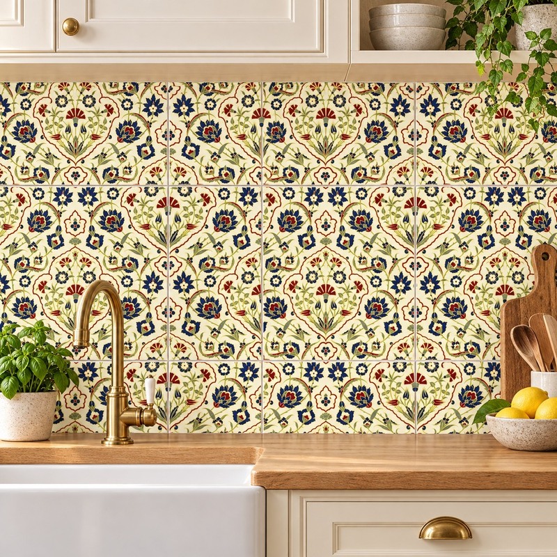 300x300mm Cream Multicolour Floral Tiles TQ39-CN33G55