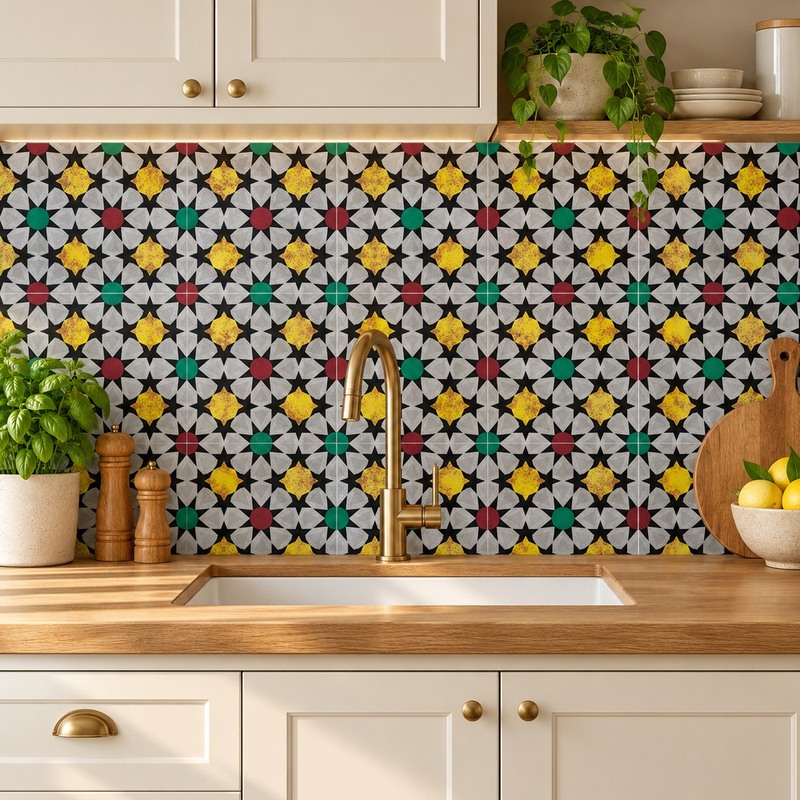 300x300mm Grey Gold Tone Geometric Grid Tiles TQ39-CN33G56
