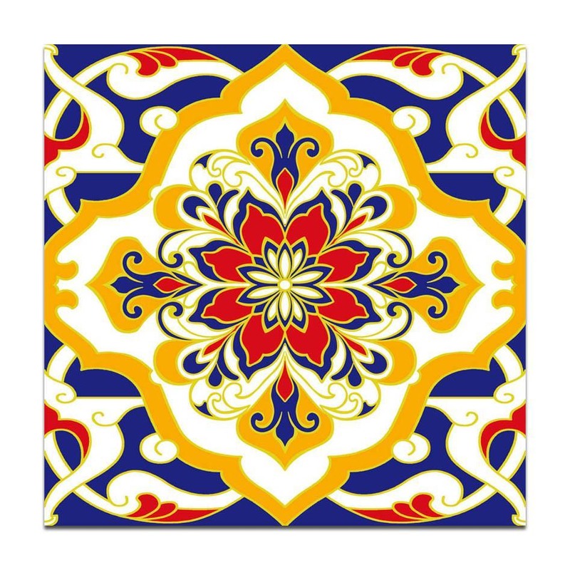 300x300mm Blue Yellow Floral Scroll Tiles TQ39-CN33G59