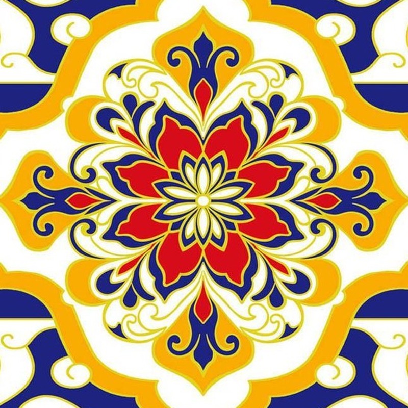 300x300mm Blue Yellow Floral Scroll Tiles TQ39-CN33G59