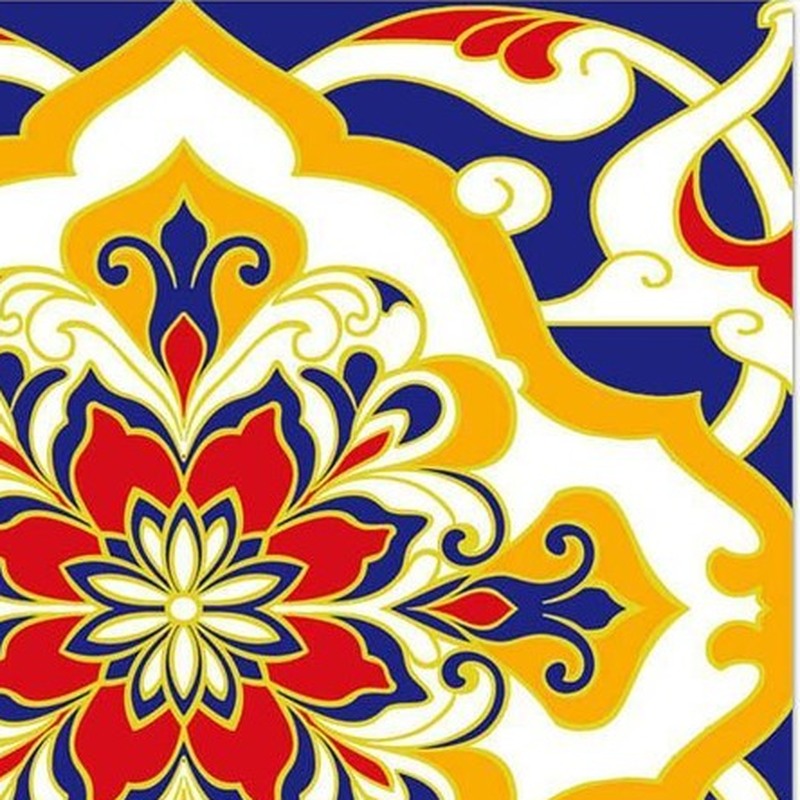 300x300mm Blue Yellow Floral Scroll Tiles TQ39-CN33G59