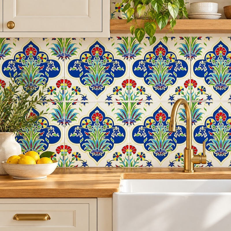 300x300mm Blue Multicolour Botanical Tiles TQ39-CN33G60