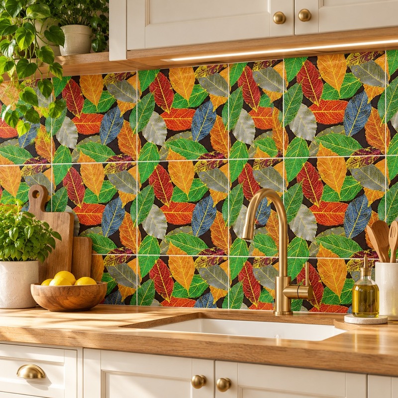 300x300mm Multicolour Botanical Leaves Tiles TQ39-CN33G61