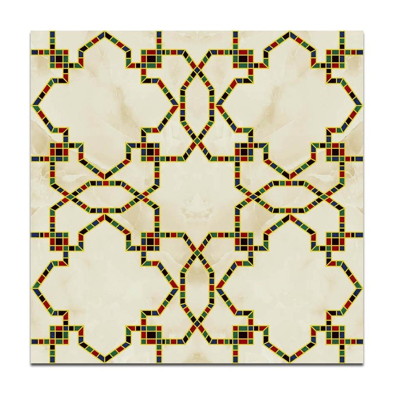 300x300mm White Gold Tone Ornamental Grid Tiles TQ39-CN33G62