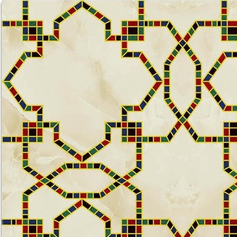 300x300mm White Gold Tone Ornamental Grid Tiles TQ39-CN33G62