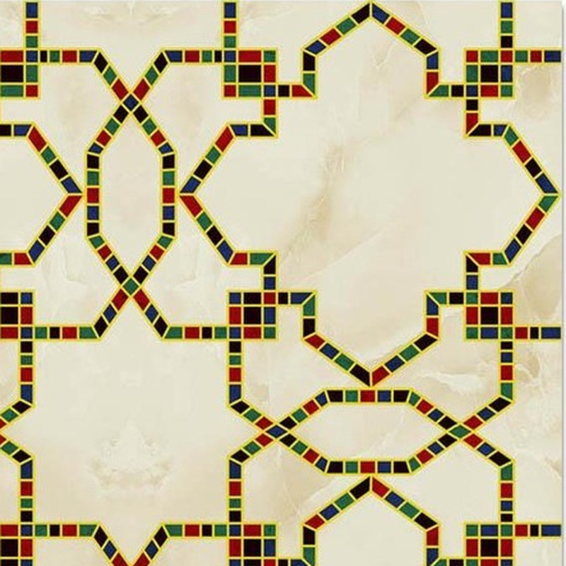 300x300mm White Gold Tone Ornamental Grid Tiles TQ39-CN33G62