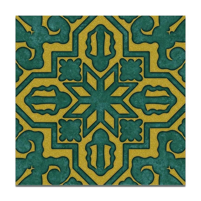 300x300mm Teal Gold Tone Geometric Star Tiles TQ39-CN33G65