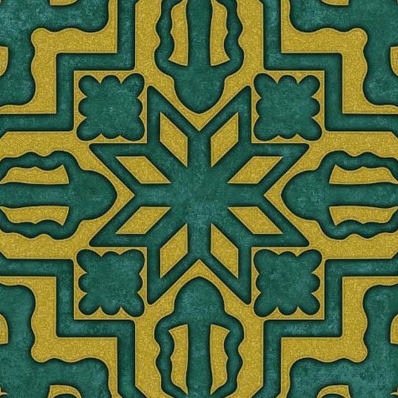 300x300mm Teal Gold Tone Geometric Star Tiles TQ39-CN33G65
