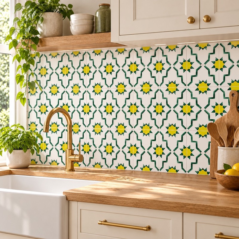 300x300mm Green White Geometric Repeat Tiles TQ39-CN33G67