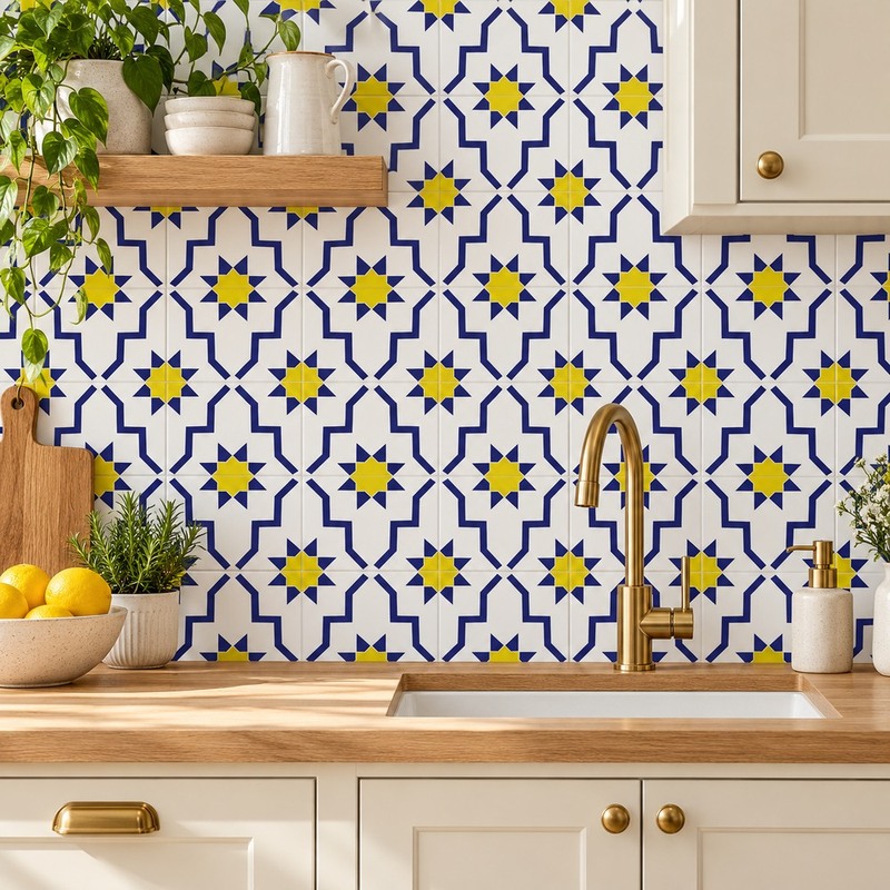 300x300mm Blue White Geometric Repeat Tiles TQ39-CN33G68