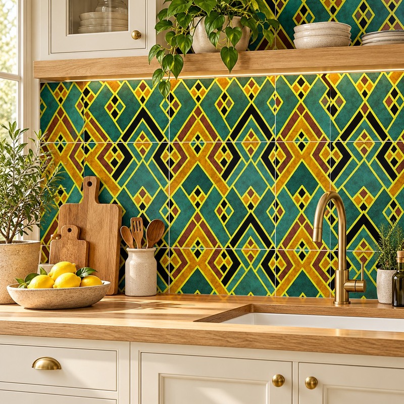 300x300mm Green Gold Tone Diamond Lattice Tiles TQ39-CN33G69