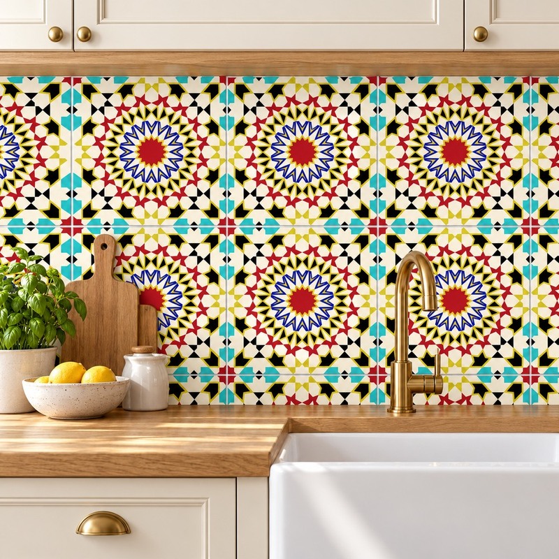 300x300mm Blue Multicolour Mosaic Star Tiles TQ39-CN33G71