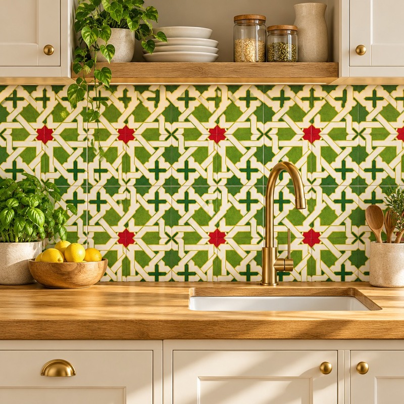 300x300mm Green White Star Lattice Tiles TQ39-CN33G72